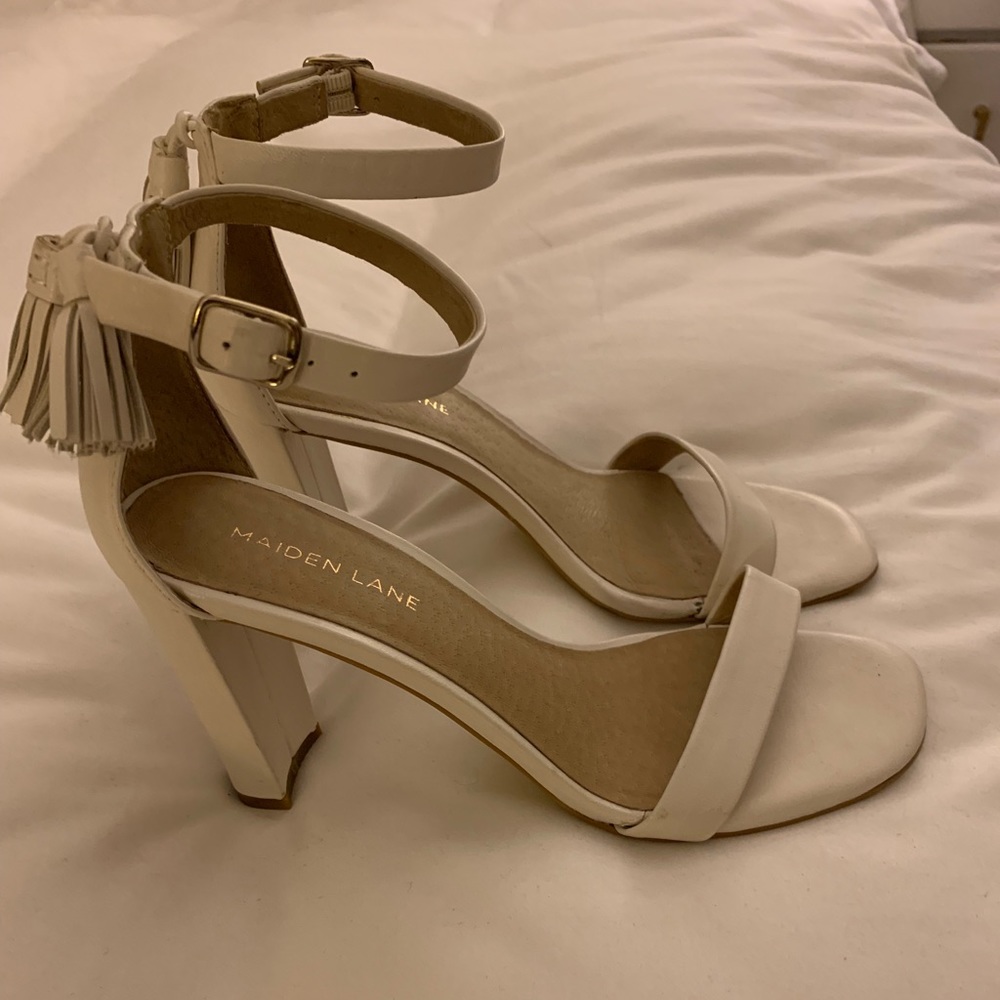 Maiden Lane White tassel heels